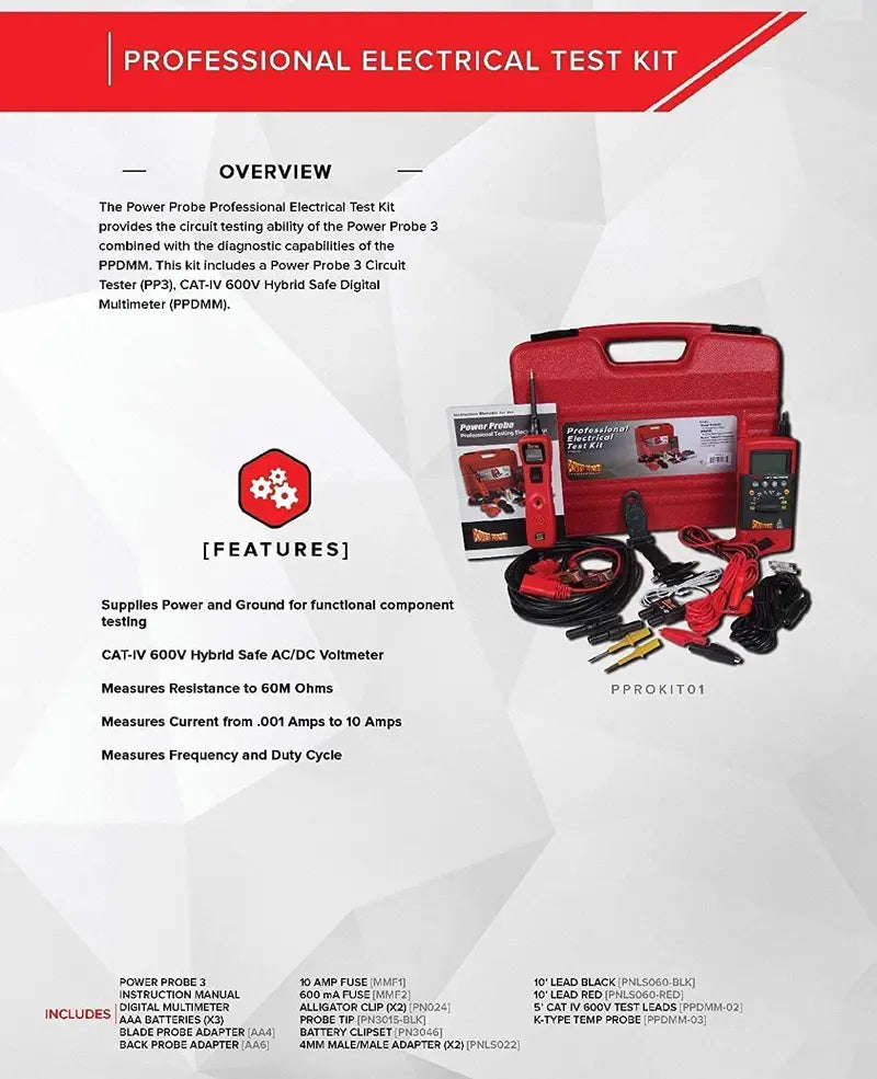 Power Probe Professional Electrical Diagnostic Test Kit – Red Edition