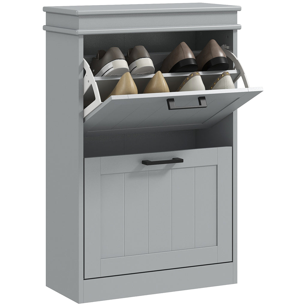 HOMCOM Schuhschrank, 2 Klapptüren, verstellbare Regale, für Eingang, Flur, 54 x 24 x 82,5 cm, Grau