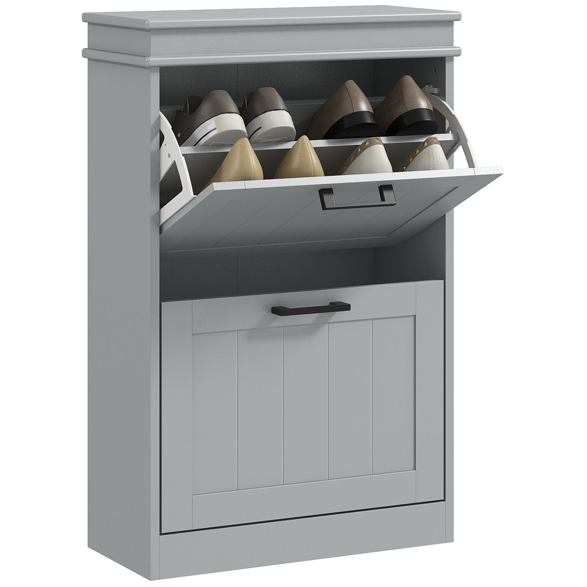 HOMCOM Schuhschrank, 2 Klapptüren, verstellbare Regale, für Eingang, Flur, 54 x 24 x 82,5 cm, Grau
