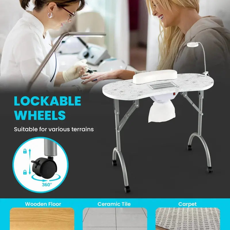 LDAILY Portable Nail Technician Table with Built-in Electric Dust Extraction