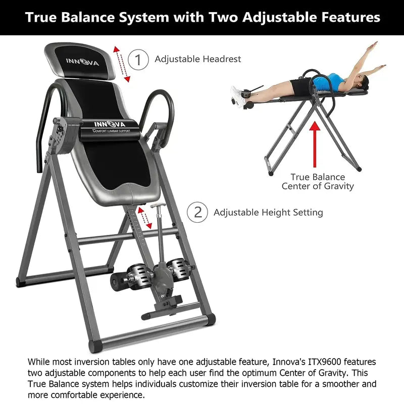 Innova ITX9688 Heavy Duty Inversion Table with Adjustable Headrest & 6-Angle Pin System, 300 lb Capacity