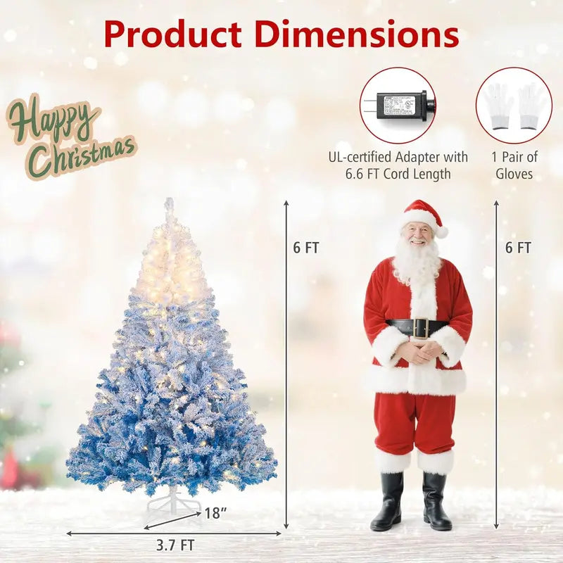 Pre-Lit Snow-Flocked Artificial Christmas Tree with Hinged Construction and Full Branch Profile