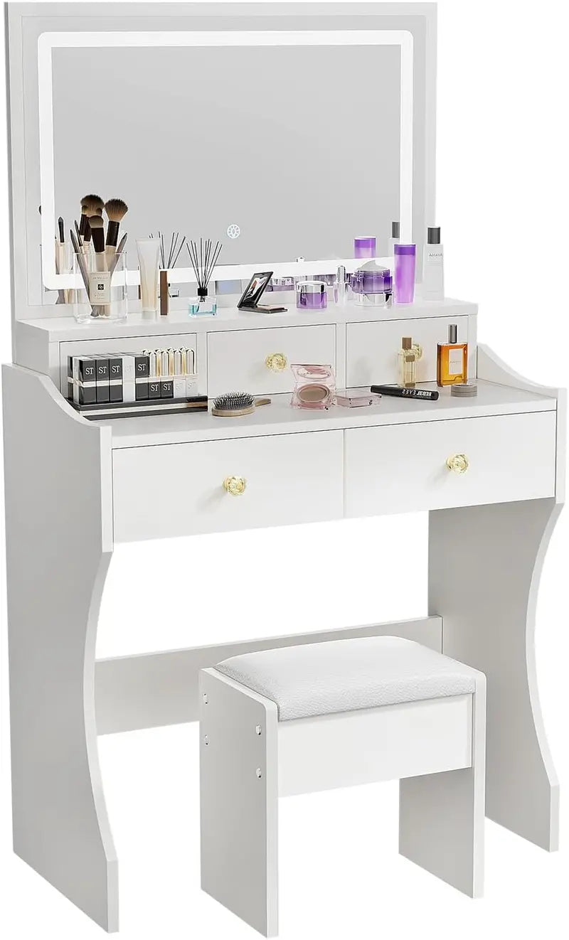 Illuminated Makeup Vanity Table with Oversized Mirror & LED Lights – 80cm Dressing Desk with Matching Stool