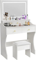 Illuminated Makeup Vanity Table with Oversized Mirror & LED Lights – 80cm Dressing Desk with Matching Stool