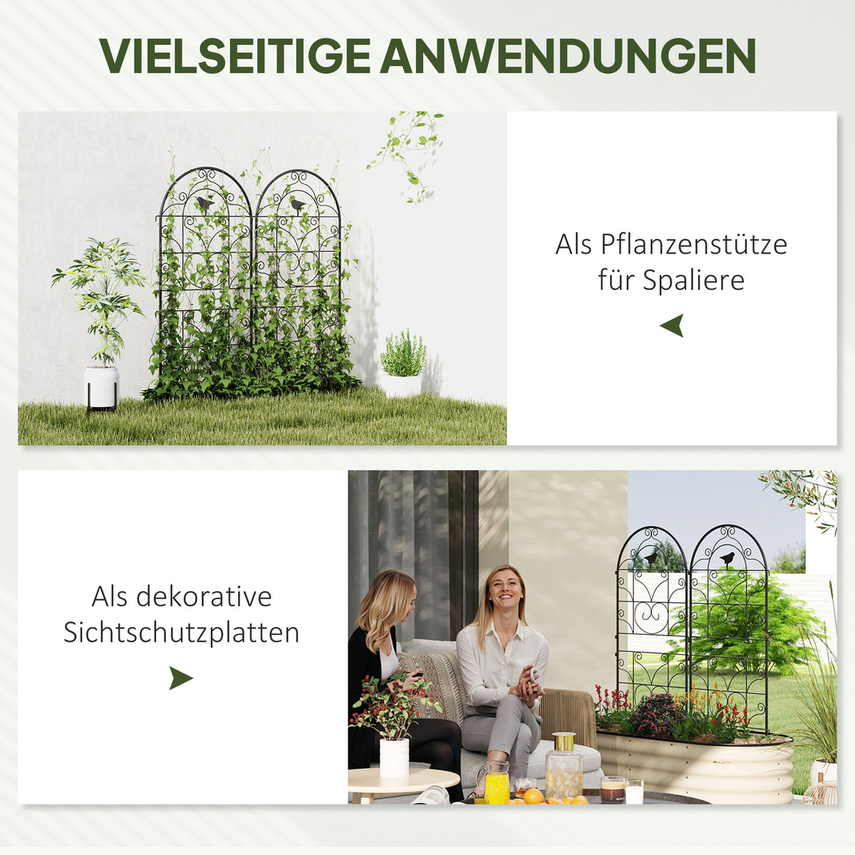 Outsunny Rankgitter Metall 2er Set zum Stecken rostfrei Rankhilfe mit Vogeldesign für Kletterpflanzen 50x120 cm Schwarz