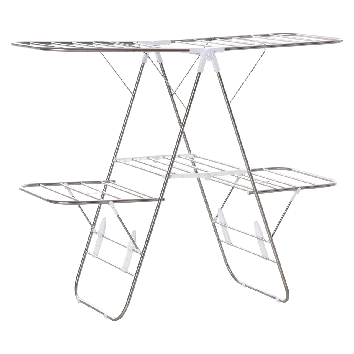 HOMCOM Wäscheständer Standtrockner faltbar 3-stufiger Flügelwäschetrockner Trockengestell Trockenständer Edelstahl Kunststoff Silber Weiß 138 x 60,5 x 112 cm