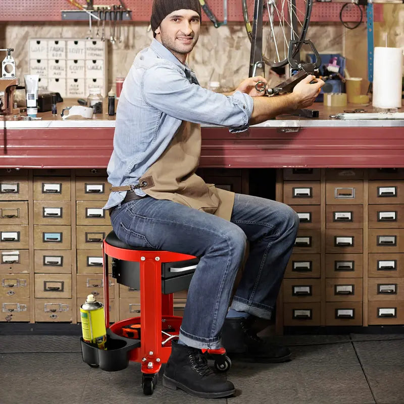 Pneumatic Rolling Mechanic Stool – Low-Profile Creeper Seat with Removable Cushioned Pad