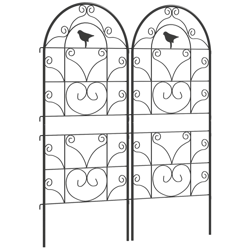 Outsunny Rankgitter Metall 2er Set zum Stecken rostfrei Rankhilfe mit Vogeldesign für Kletterpflanzen 50x120 cm Schwarz