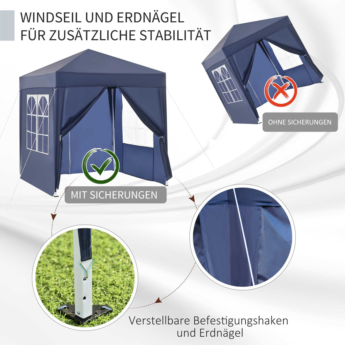 Outsunny Faltpavillon, Bierzelt, 4 abnehmbare Seitenwände, 2 Fenster, Metallrahmen, 2 x 2m, Blau