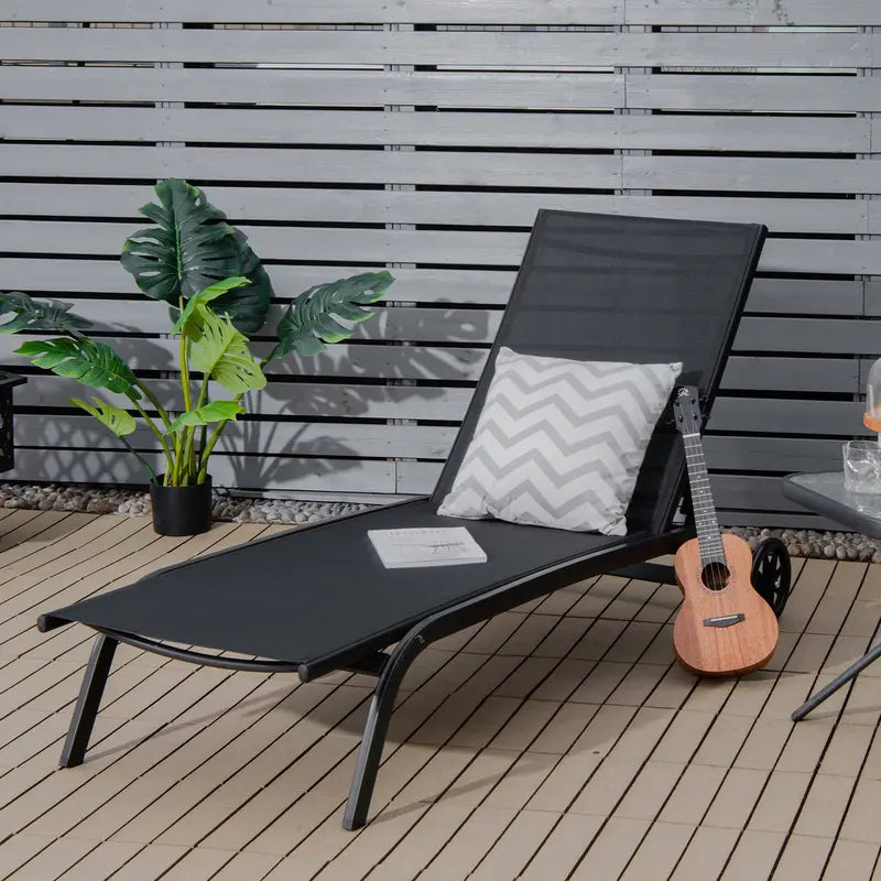 Premium Poolside Lounge Chair – Adjustable 6-Position Chaise with Smooth-Cast Wheels & Quick-Dry Fabric