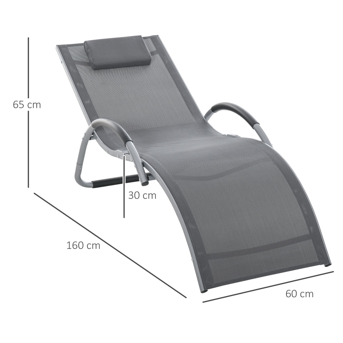 Outsunny Gartenliegen mit Kissen Sonnenliege Relaxliege ergonomisch Aluminium Texteline Dunkelgrau 160 x 60 x 65 cm
