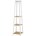 HOMCOM Kleiderständer, Trapez-Design, dreistufig, 8 Doppelhaken, Stahll, Weiß+Eiche