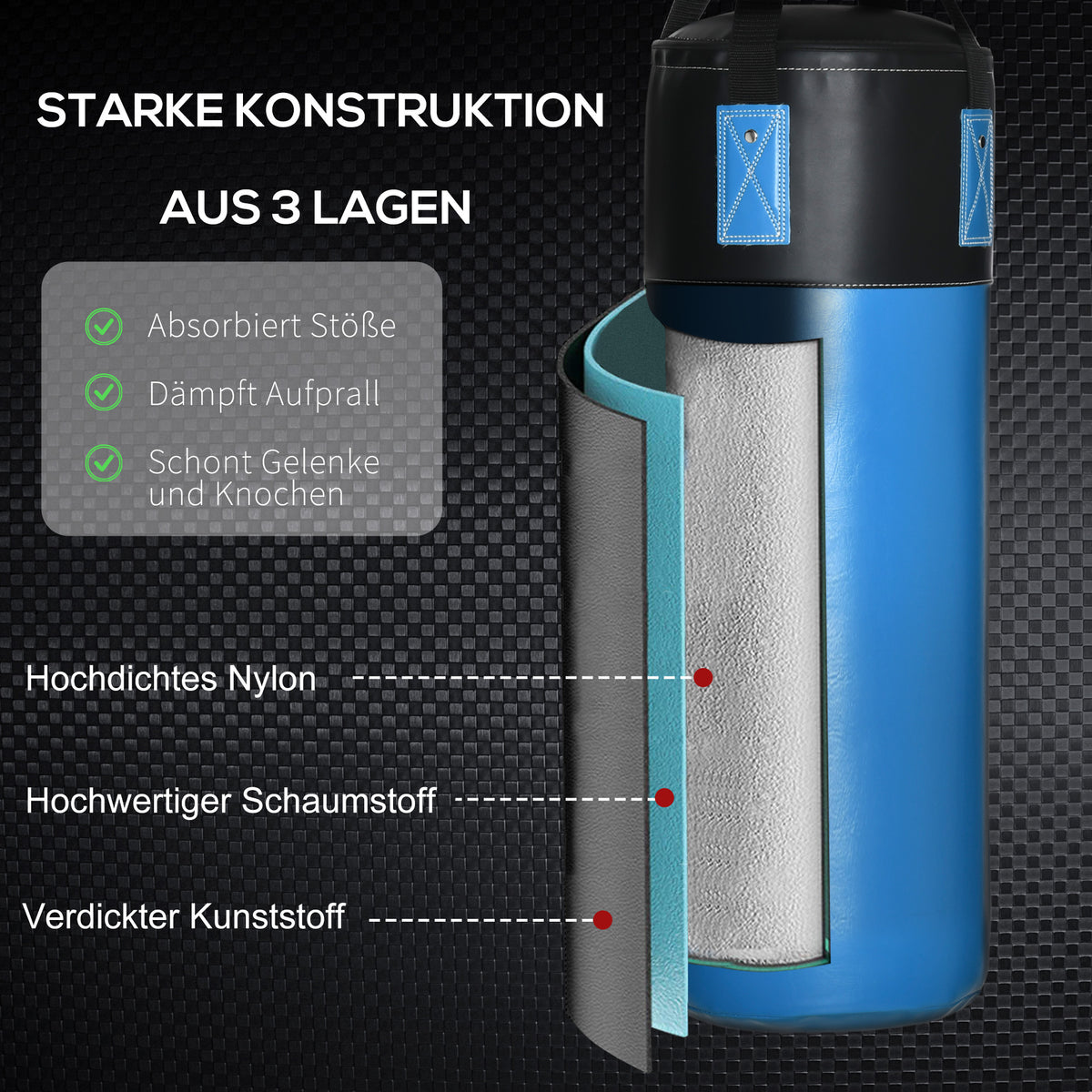 HOMCOM Boxsack-Set Box-Set mit Boxhandschuhen Gefüllt Boxset für Erwachsene Jugendlichen bis 100 KG Belastbar Ø25 x 102 cm Blau