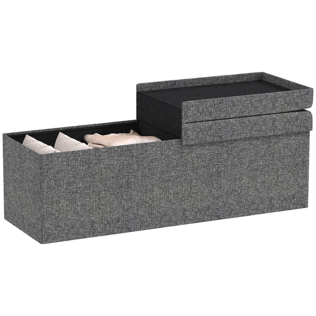 HOMCOM Fußhocker mit Stauraum, faltbares Design, weiche Polsterung, für Flur, Wohnzimmer, Schlafzimmer, Dunkelgrau