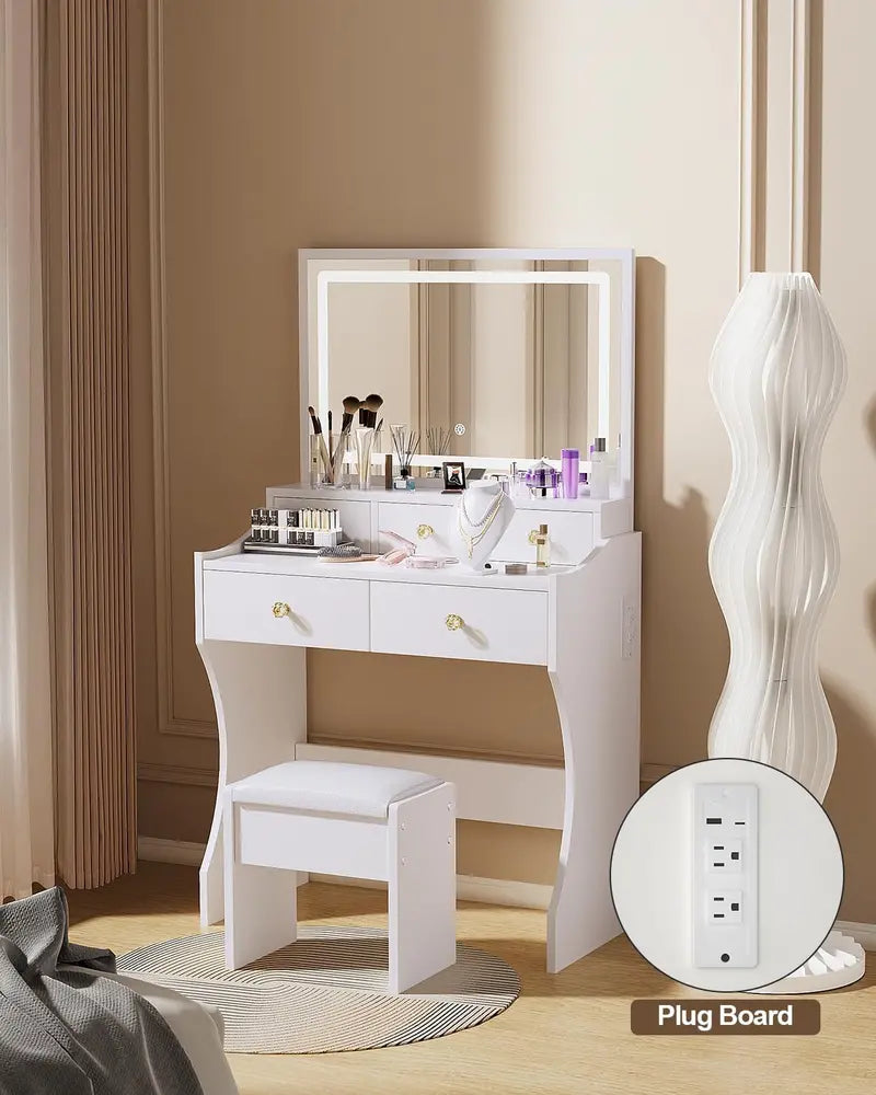 Illuminated Makeup Vanity Table with Oversized Mirror & LED Lights – 80cm Dressing Desk with Matching Stool