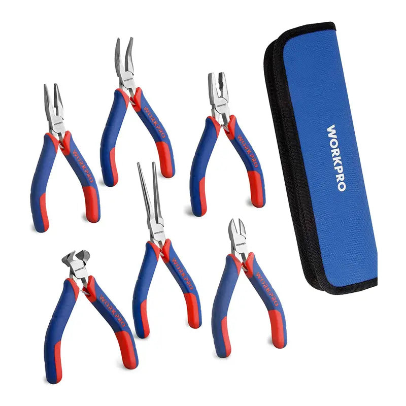 WORKPRO Mini Pliers Set – 6-Piece Compact Hand Tool Kit with Carrying Pouch