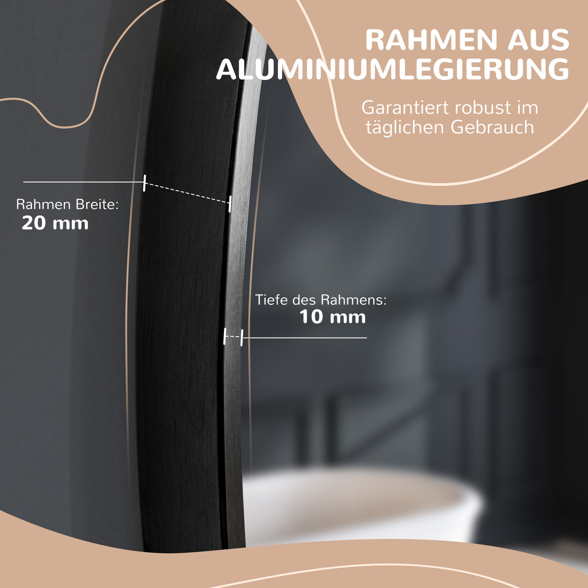 kleankin Runder Wandspiegel für Bad, Schlafzimmer, Flur, Metallrahmen, Farbe: Schwarz, Ø50