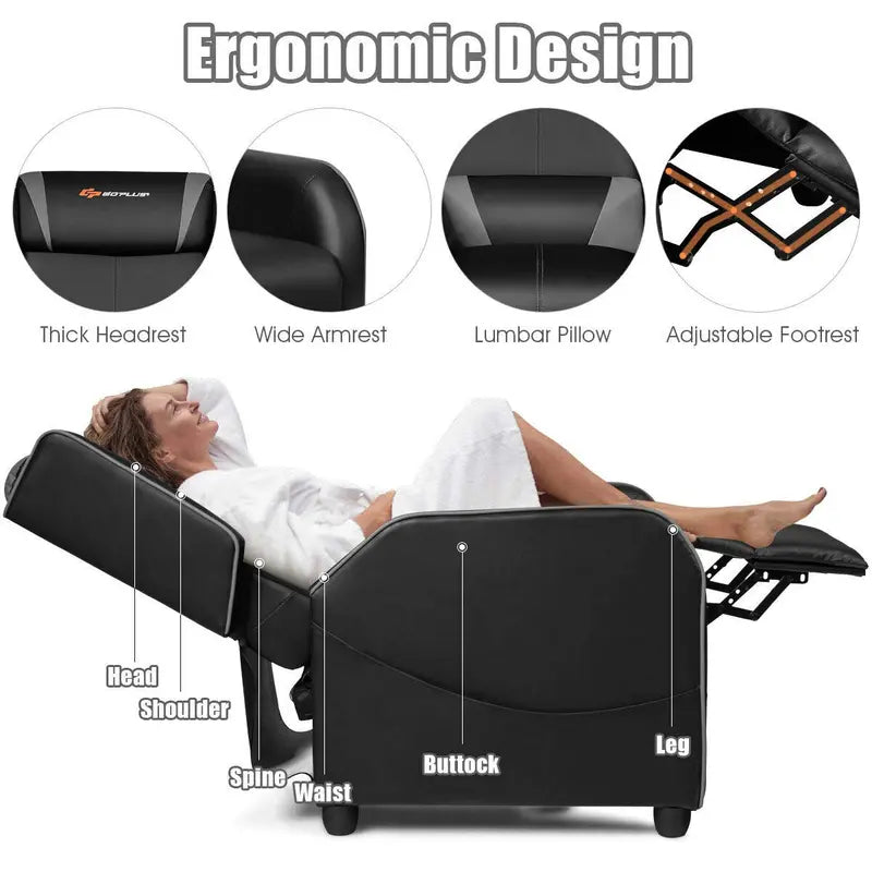 Racing-Style Massage Recliner Chair with PU Leather Upholstery and Extendable Footrest