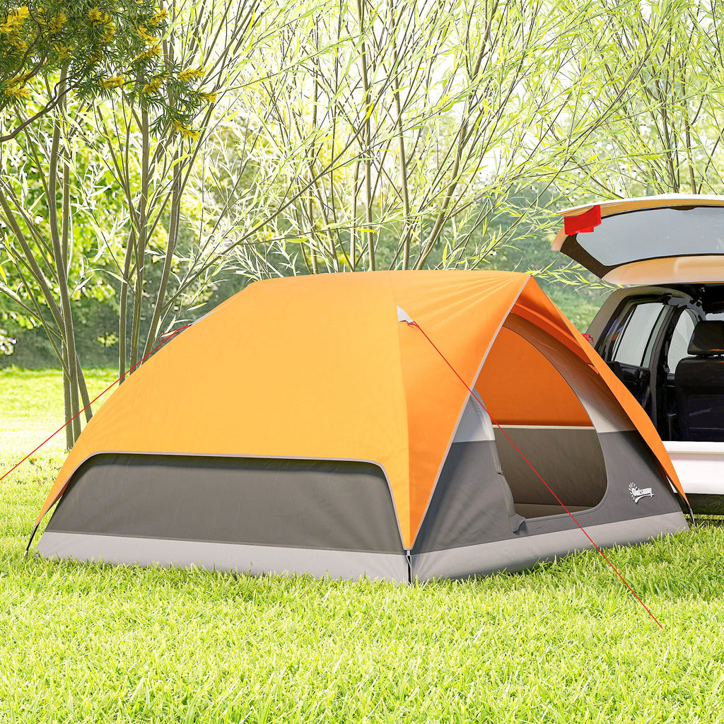 Outsunny Campingzelt für 3 Personen Wasserdicht mit Taschen, Deckenhaken für Laterne und Transporttasche, Orange