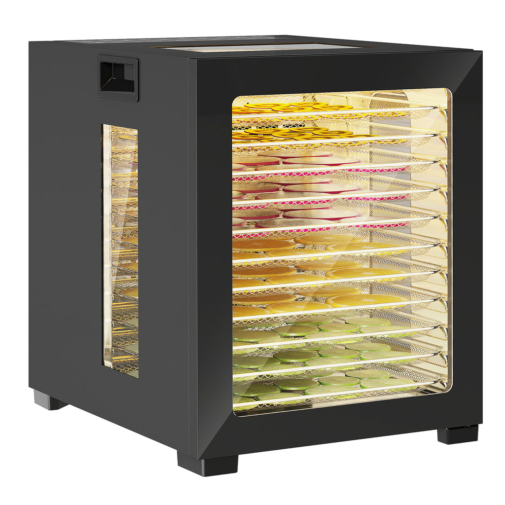 HOMCOM Dörrautomat Dörrgerät, 850 W, 40-70°C Temperaturregler, 48 Std. Timer, 12 Einlegefächer Edelstahl Schwarz