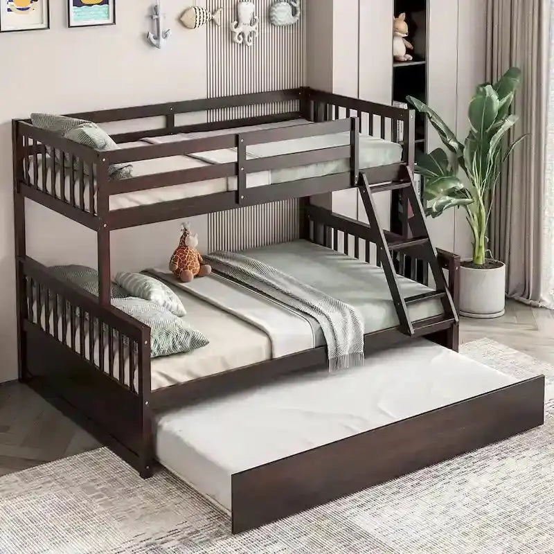 Gymax Twin-over-Full Bunk Bed with Convertible Twin Trundle Base