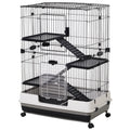 PawHut Kleintierkäfig mit 4 Räder Käfig 3 Öffnungen 2 Plattformen Metall Schwarz 81,2 cm x 52,7 cm x 110 cm