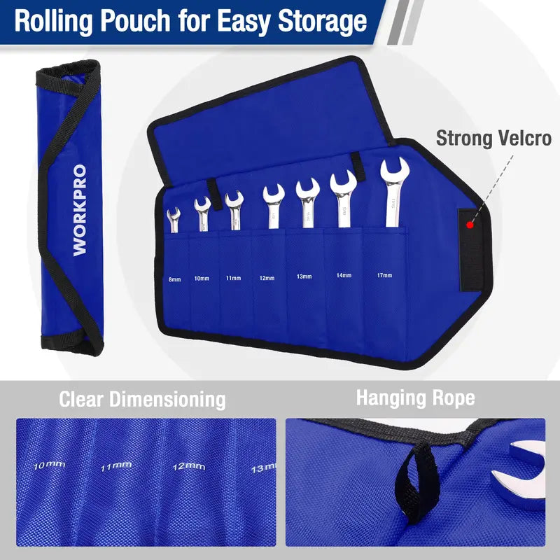 WORKPRO 7-Piece Ratcheting Combination Wrench Set – Compact & Durable