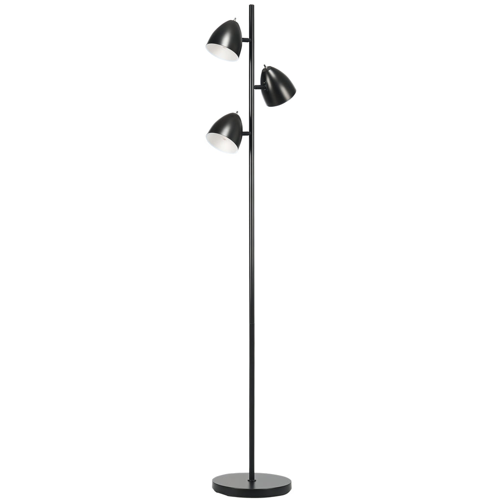 HOMCOM Stehlampe, Bodenlampe, 3 einstellbare Schirme, Metall, Schwarz