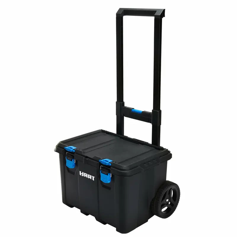 HART Modular Mobile Tool Storage System – Stackable, Wheeled, Telescoping Handle, Black/Blue