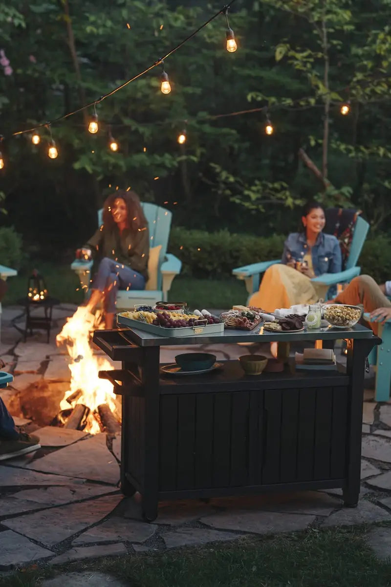 Keter Unity XL Portable Outdoor Storage Table with Built-In Seating