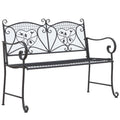 Outsunny Nostalgische Gartenbank aus Metall,  2-Sitzer, wetterbeständig, schwarz, 113 cm x 58 cm x 98 cm