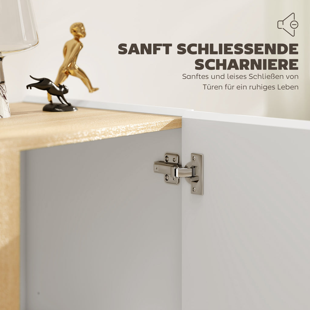 HOMCOM Kommode, Sideboard mit Soft-Close-Türen, anpassbares Regal, für Wohnzimmer, Küche, Esszimmer, Weiß