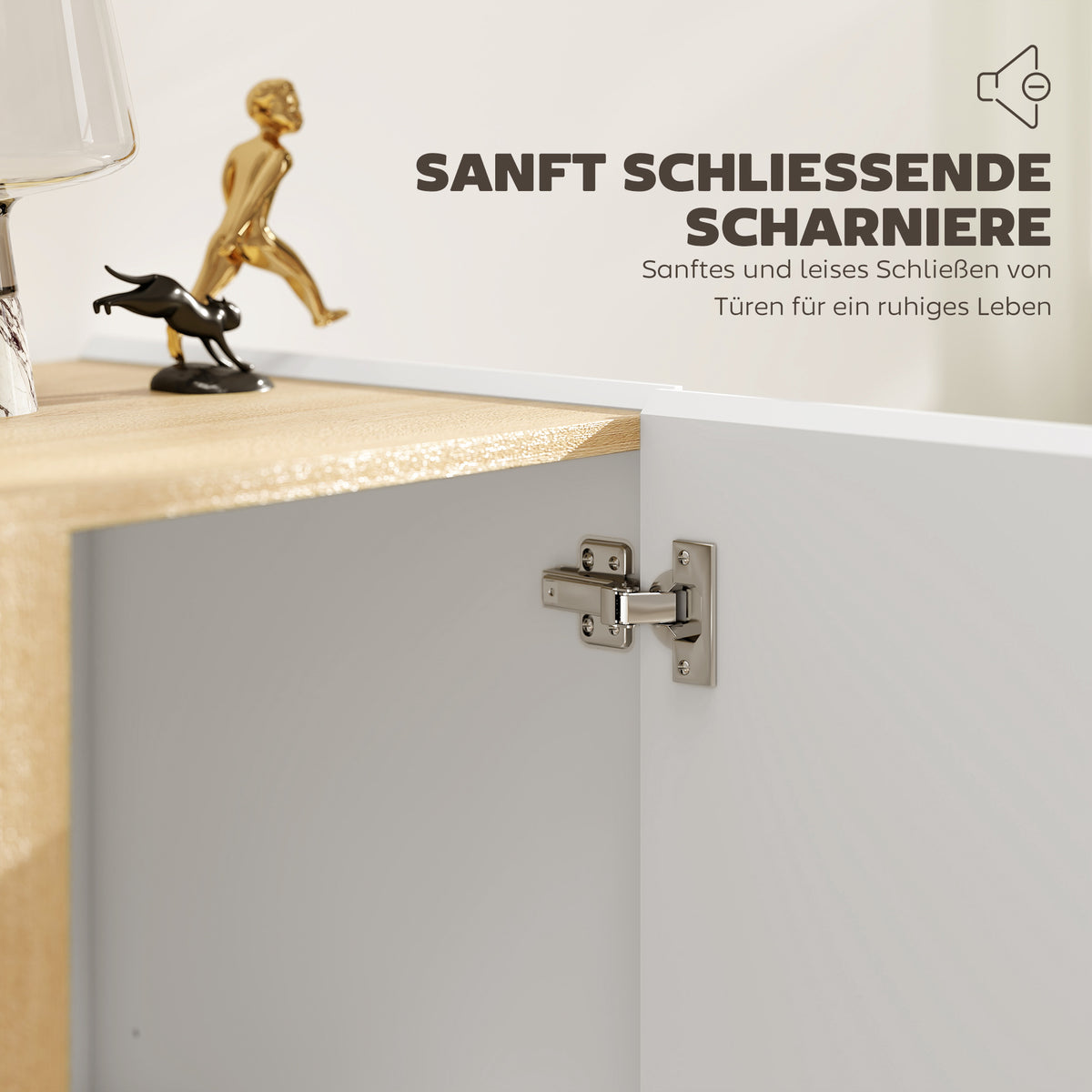 HOMCOM Kommode, Sideboard mit Soft-Close-Türen, anpassbares Regal, für Wohnzimmer, Küche, Esszimmer, Weiß