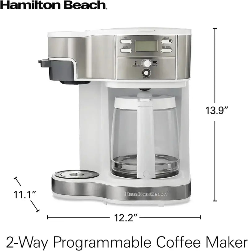 Hamilton Beach 12-Cup 2-Way Programmable Coffee Maker – Drip & Single-Serve with Glass Carafe