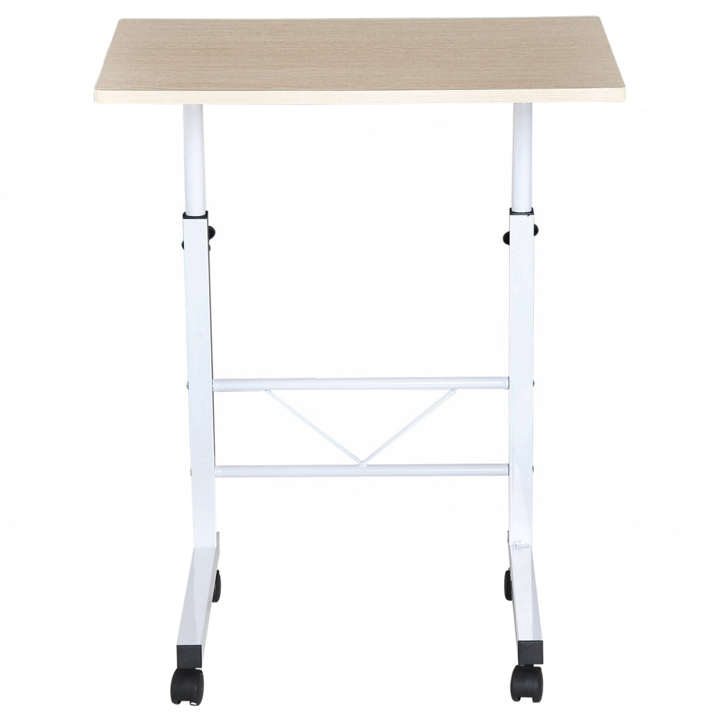 HOMCOM Beistelltisch höhenverstellbarer Couchtisch mobiler Endschreibtisch mit Rädern Feststellbremsen C-Tische Spanplatte Stahl Eisen Kunststoff Weiße Ahornfarbe 60 x 40 x 68-78 cm