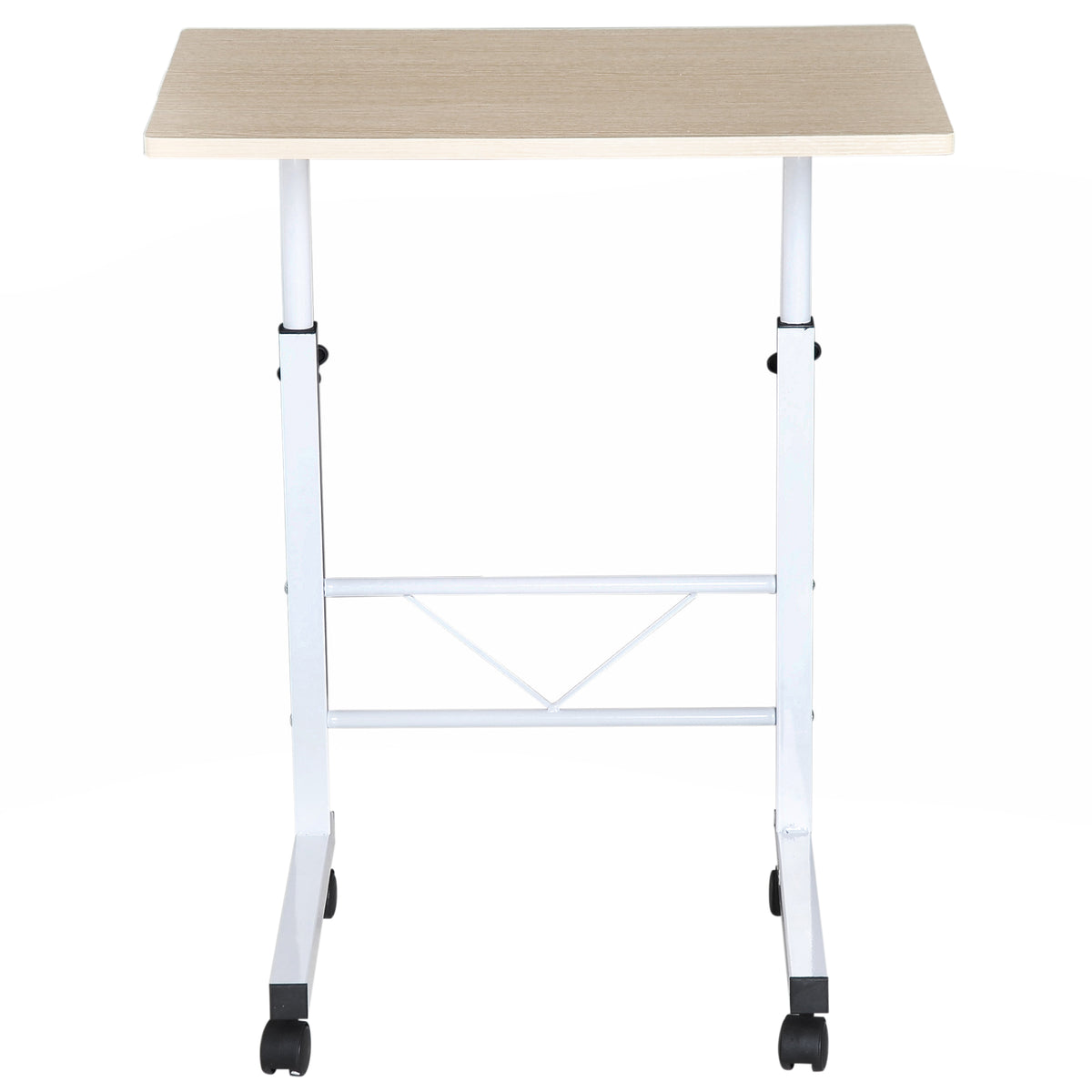 HOMCOM Beistelltisch höhenverstellbarer Couchtisch mobiler Endschreibtisch mit Rädern Feststellbremsen C-Tische Spanplatte Stahl Eisen Kunststoff Weiße Ahornfarbe 60 x 40 x 68-78 cm
