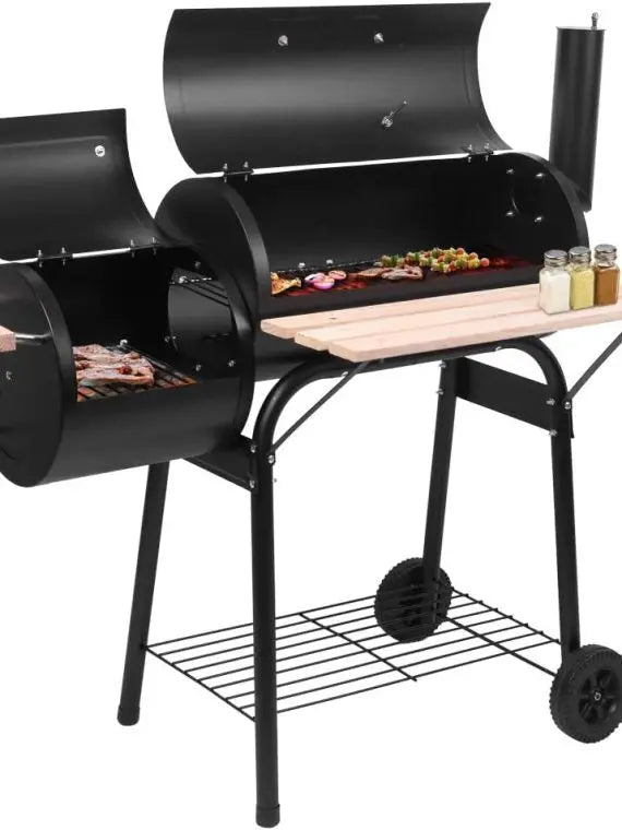 Heavy Duty Outdoor Charcoal Grill & Smoker with Thermometer & Wheels for Camping & Backyard – Double Greenhouse Design
