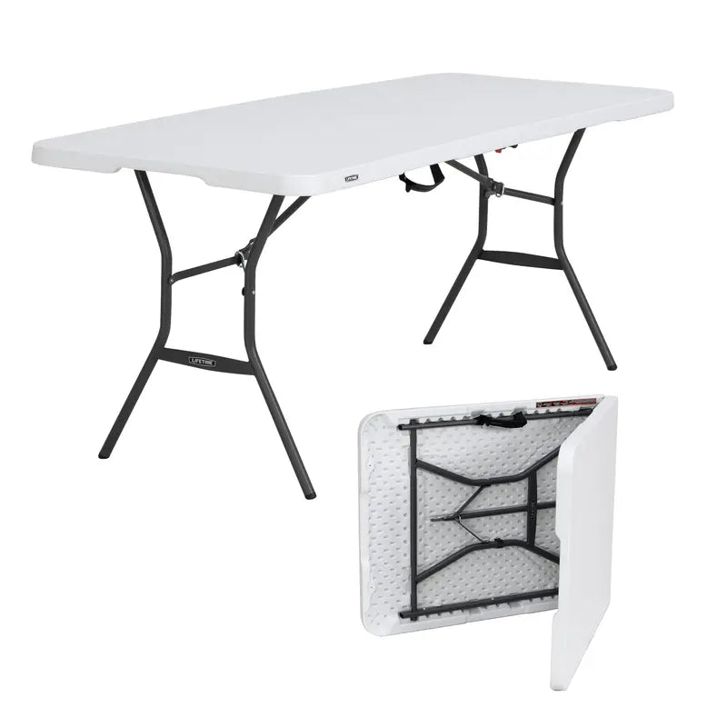 Lifetime 6 ft. Rectangle Commercial Fold-In-Half Table – White