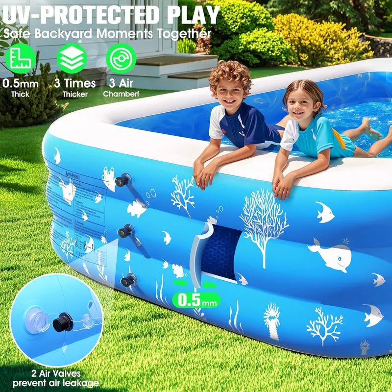 Lighted Family Inflatable Pool – Extra-Large with Integrated Seats & Waterproof LED Lighting
