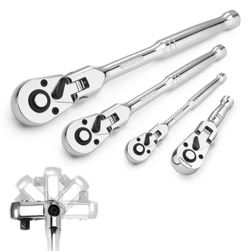 WORKPRO Flex-Head Ratchet Set — 2 or 4-Piece, Multiple Drive Sizes Including Stubby Options
