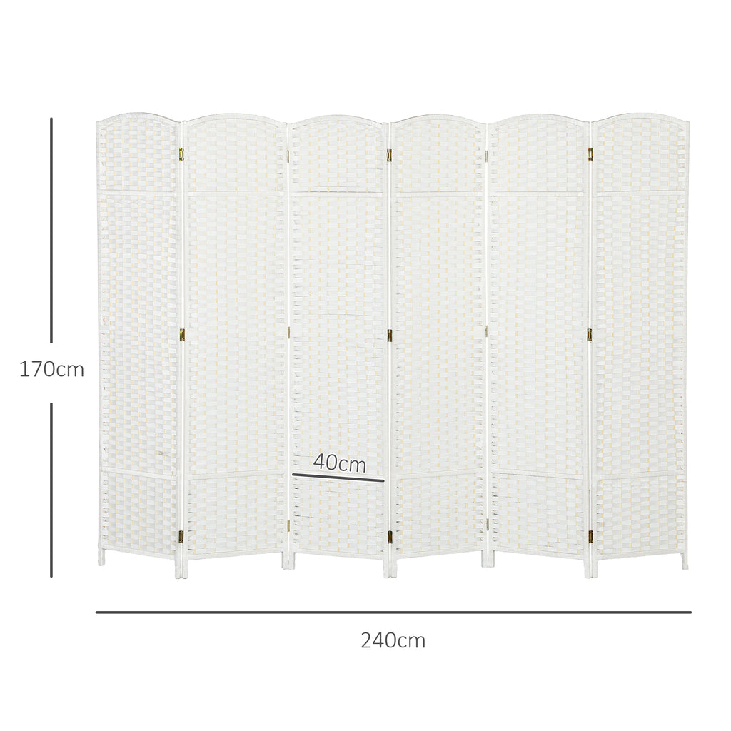 HOMCOM 6-teiliger Raumtrenner, Faltbarer Sichtschutz, Sichtschutzwand für Wohnzimmer, Schlafzimmer, Homeoffice, Weiß