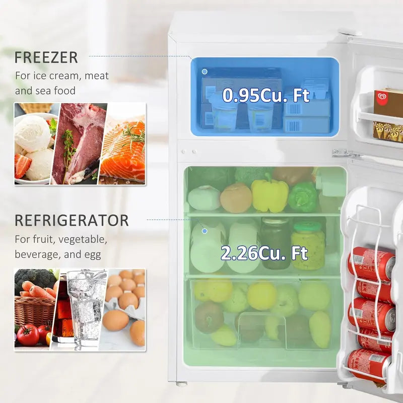 HOMCOM 3.2 Cu. Ft Compact Mini Fridge with Freezer, Adjustable Shelf & Thermostat