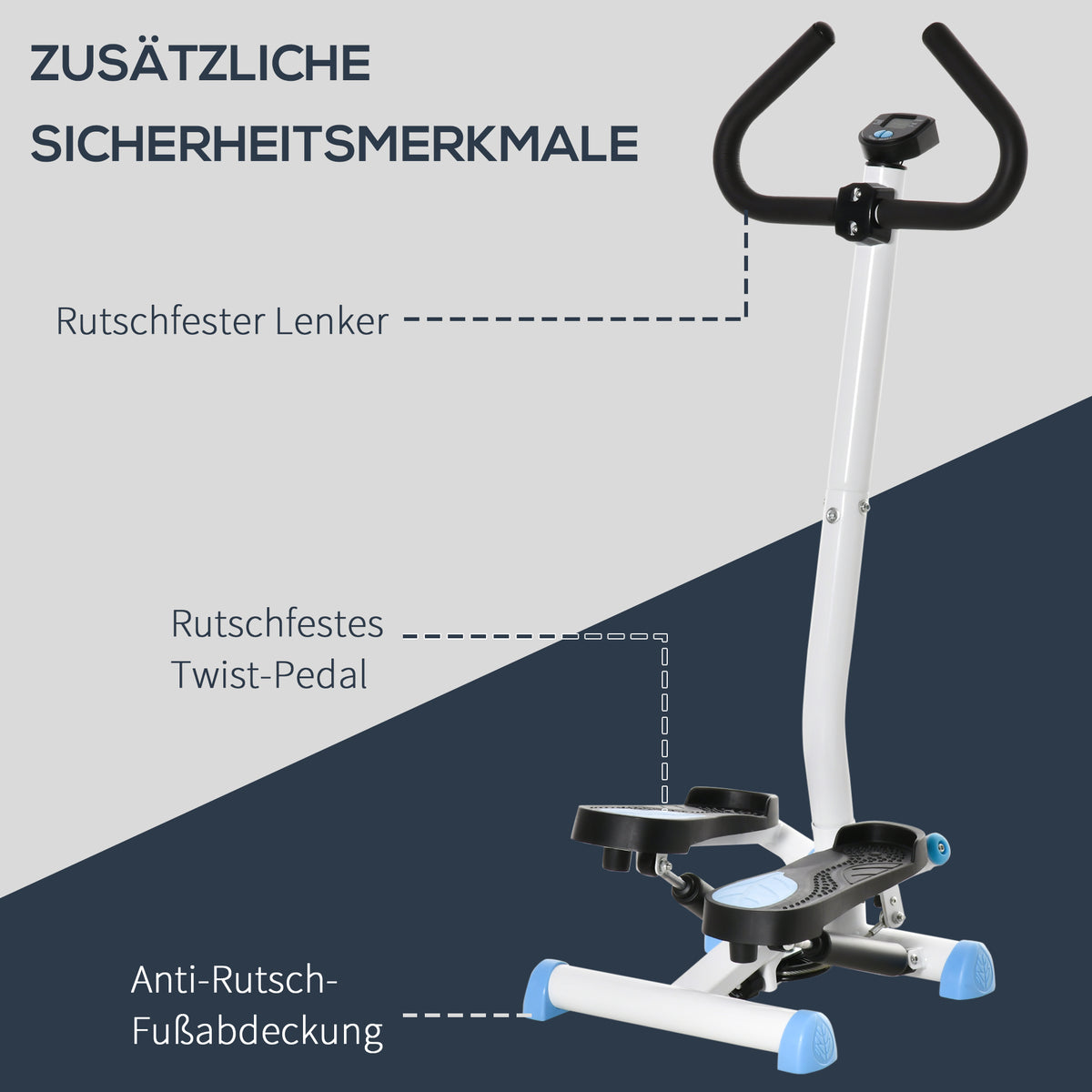 HOMCOM Stepper Fitnessgerät, LCD-Monitor, rutschfeste Pedale, Stahl und ABS, 55x44x108 cm, bis 100 kg