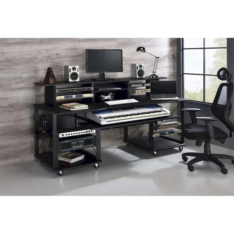 Portable Rectangular Music Desk – 8-Caster Mobility Base with Dedicated Keyboard Tray