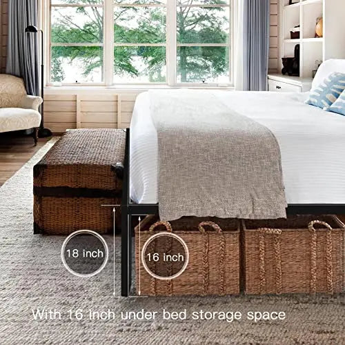 HAAGEEP 18 Inch Queen Bed Frame No Box Spring Needed High Platform Bedframes