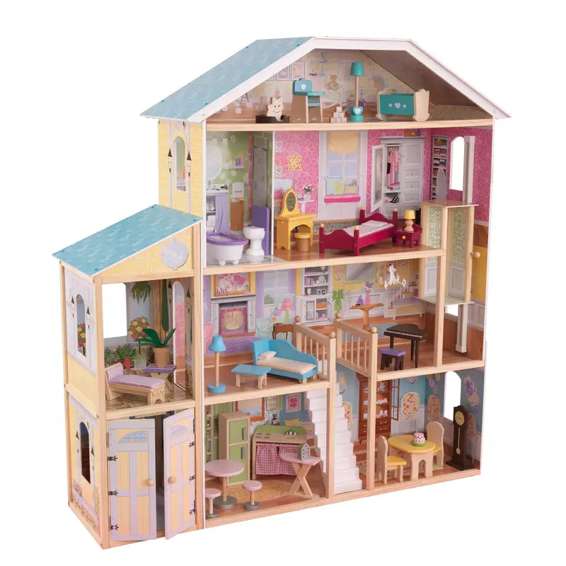 KidKraft Majestic Mansion Wooden Dollhouse – Three-Story Playset with 34 Accessories Included