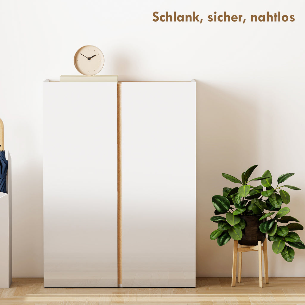 HOMCOM Schuhschrank mit Soft-Close-Funktion, 6-stufiges Design ohne Griffe, fasst bis zu 18 Paare, für Flur, Eingangsbereich, Holz, Weiß