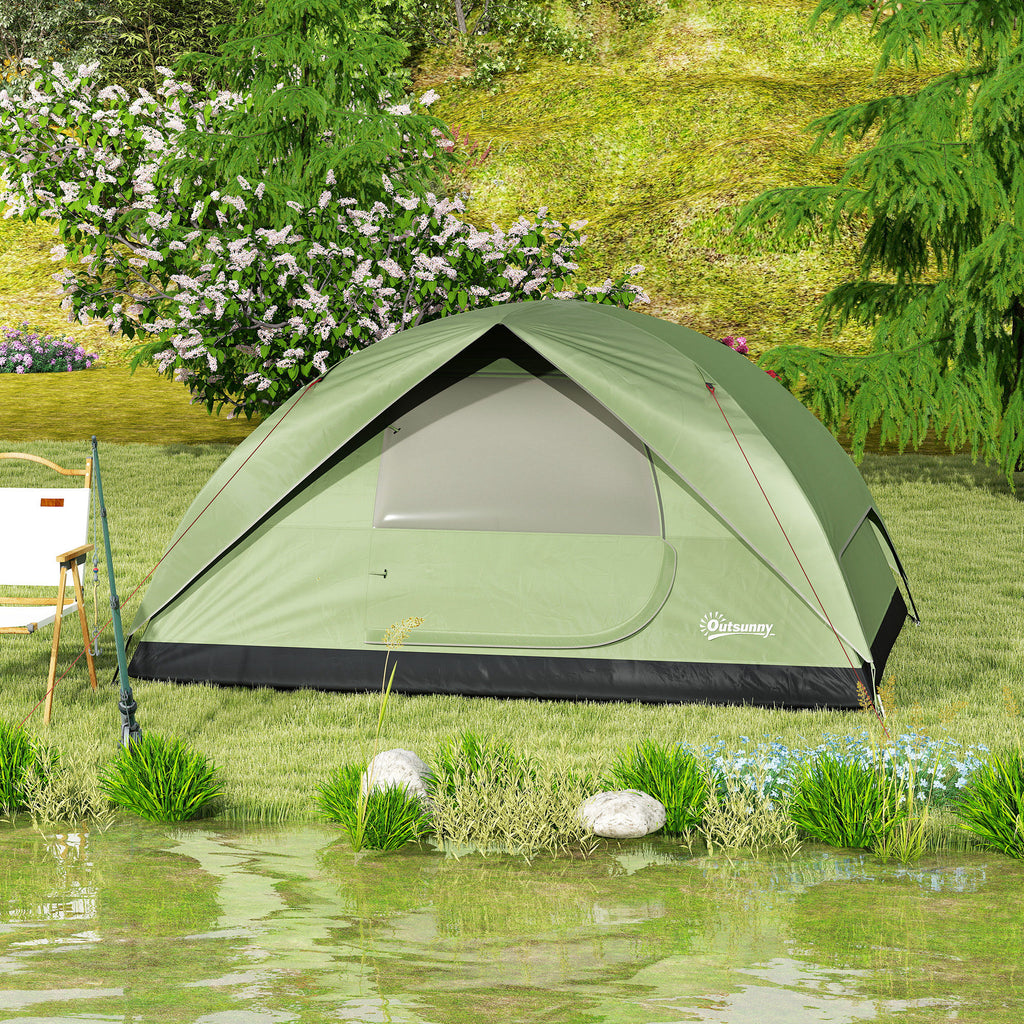 Outsunny Campingzelt für 3 Personen Wasserdicht mit Taschen, Lampenhaken und Tragetasche, Grün