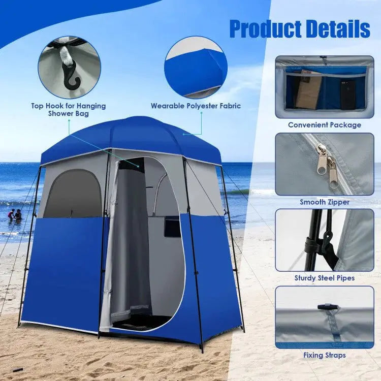 Heavy-Duty Double-Room Camping Shower & Toilet Tent with Integrated Storage Bag