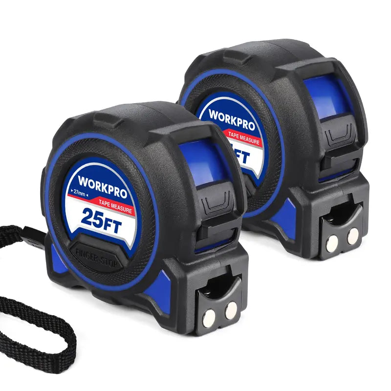 WORKPRO 25-Foot Heavy-Duty Retractable Tape Measure (2-Pack) – Precision 1/32″, Magnetic Tip